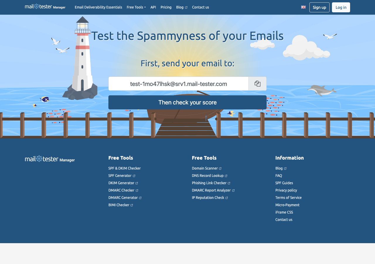 mail-tester.com トップページ(DKIM/SPF/DMARC採点ツール)