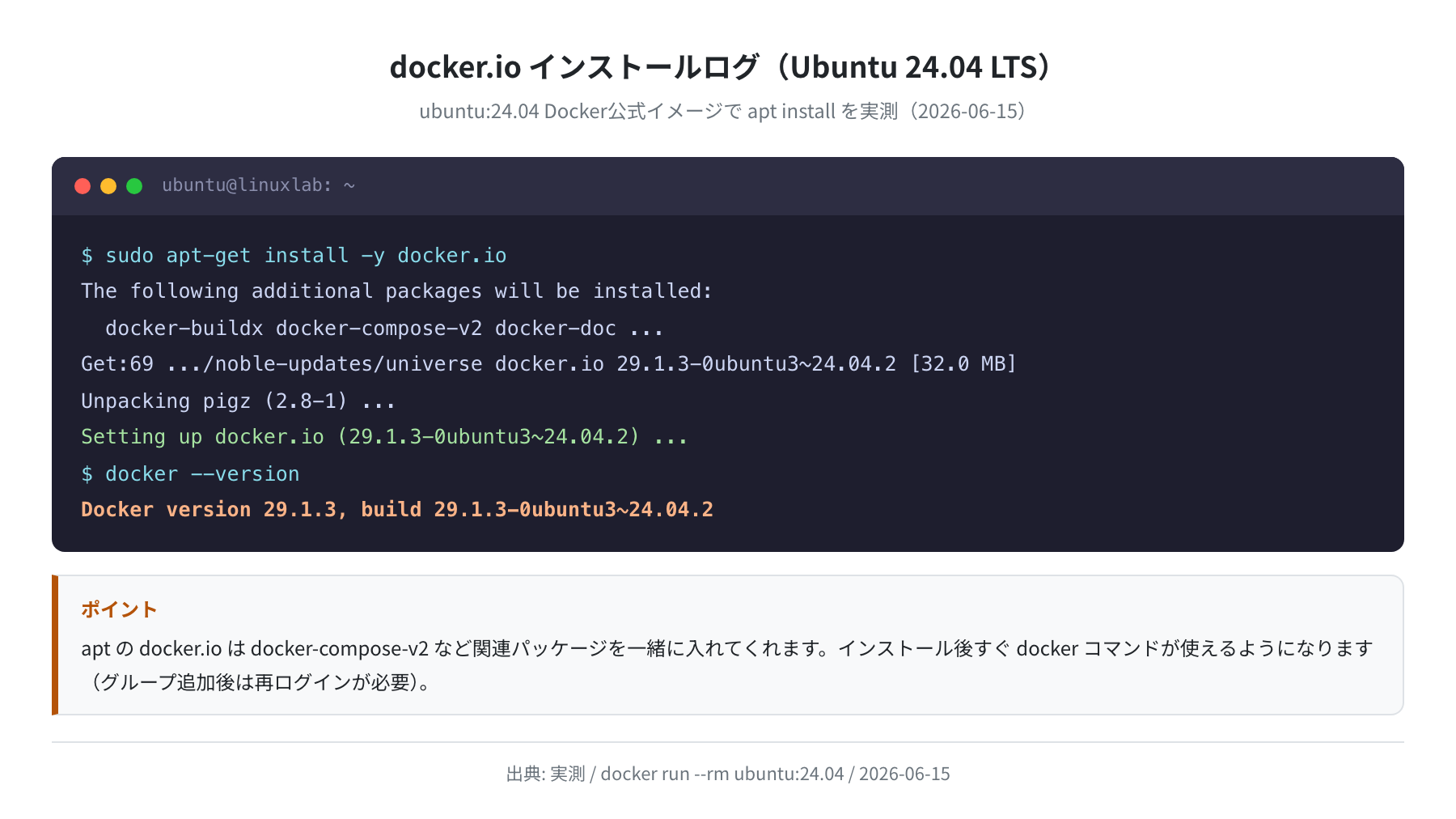 docker.io インストールログ(実測)