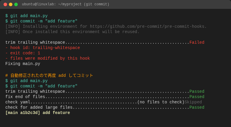 コミット時の pre-commit フック実行（成功ケース）