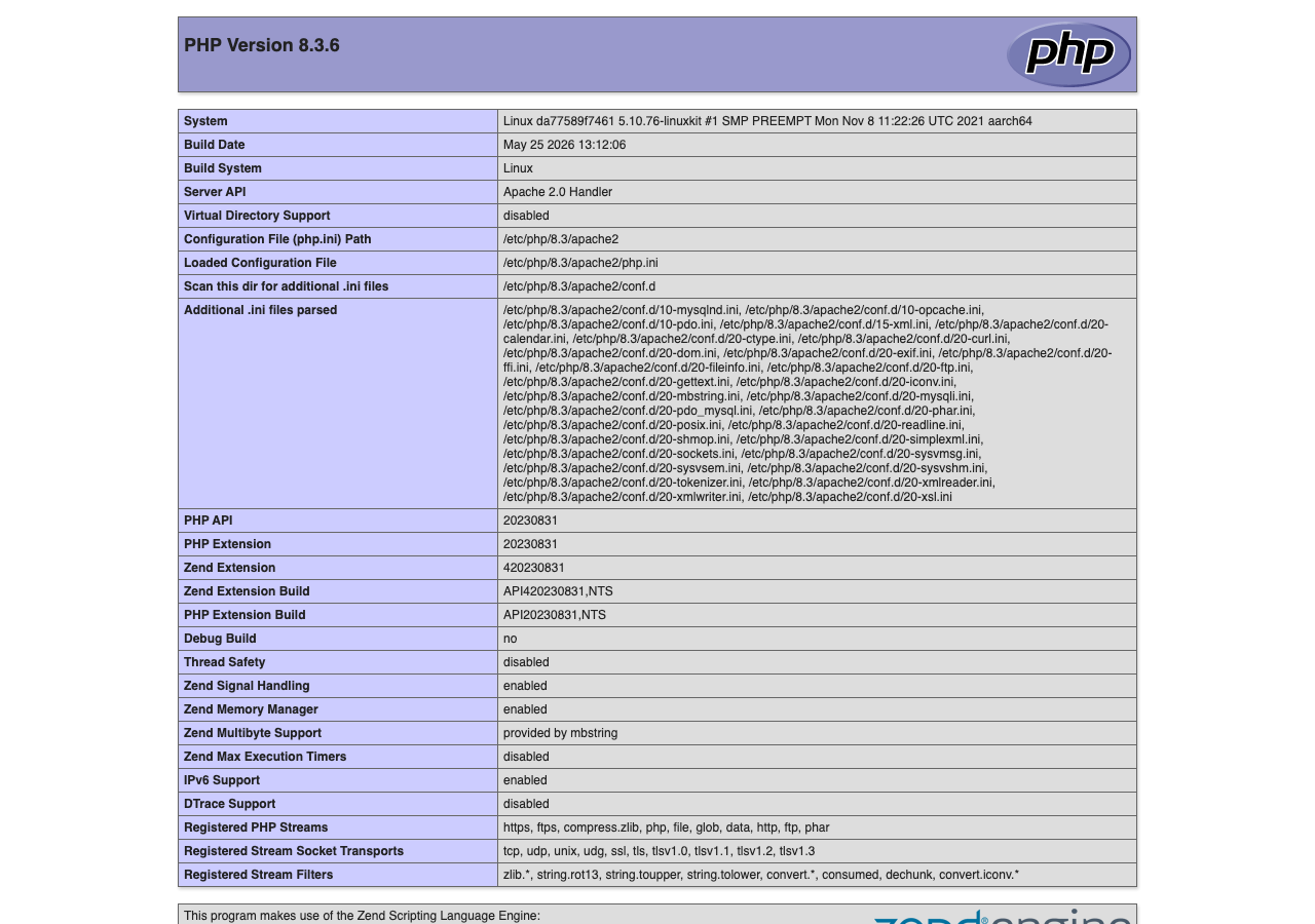 phpinfo() ページ（Apache+PHP 8.3.6 on Ubuntu 24.04 実撮影）