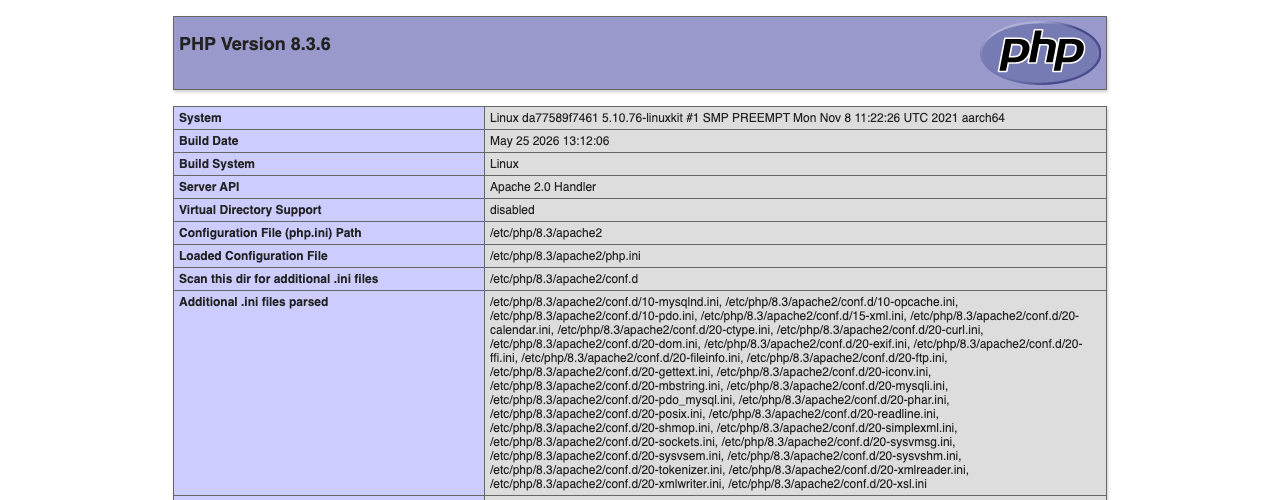 phpinfo()ページ上部（PHP 8.3.6 表示、実撮影）