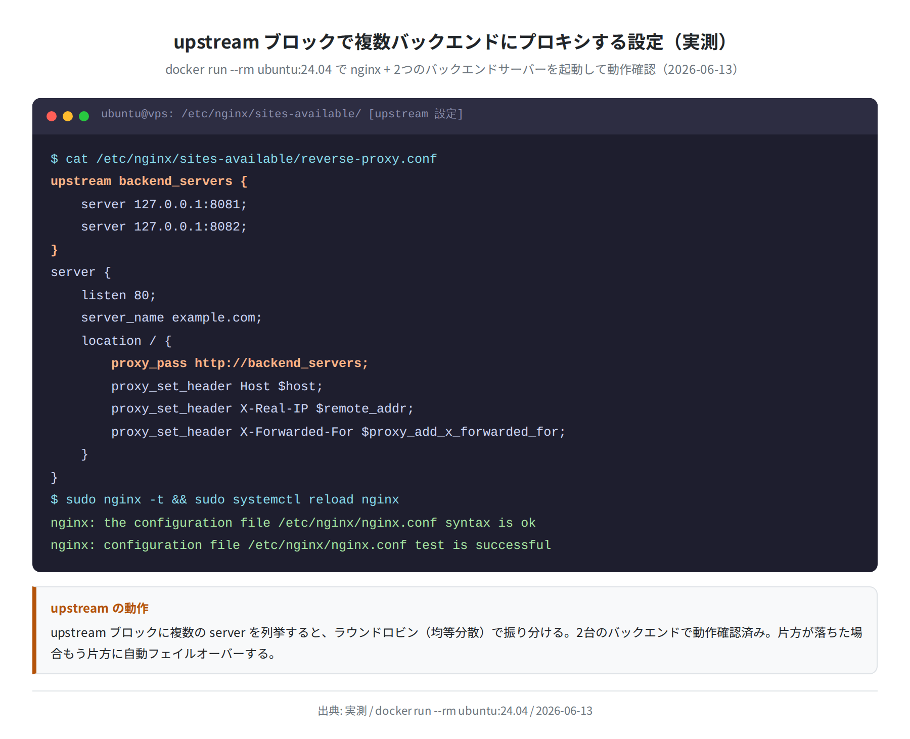 upstream ブロックの設定と動作確認（実測）