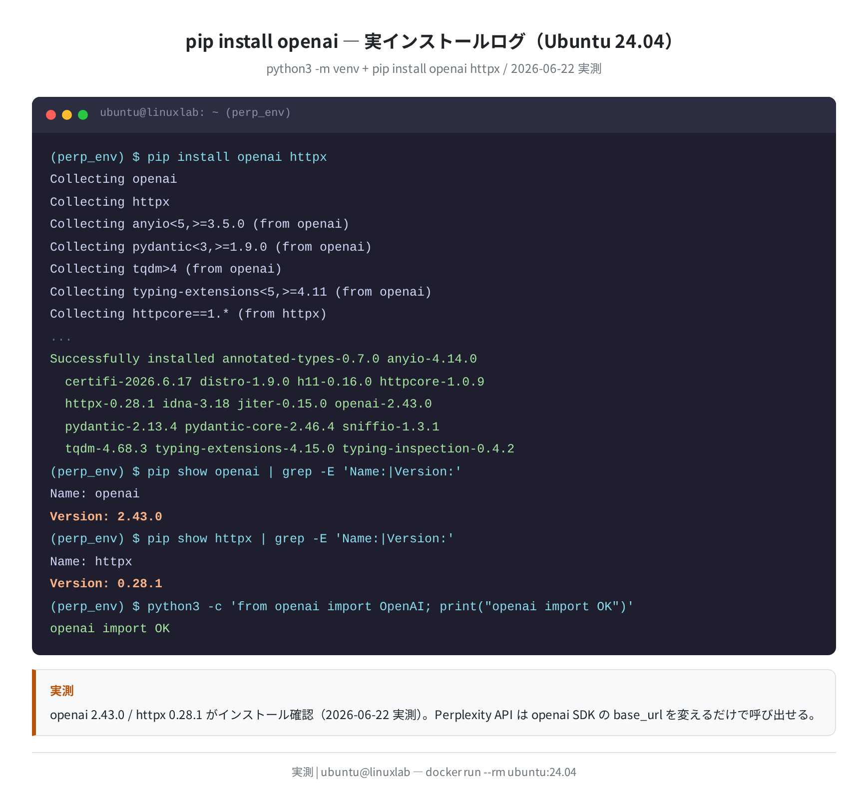 pip install openai 実ログ(Ubuntu 24.04)