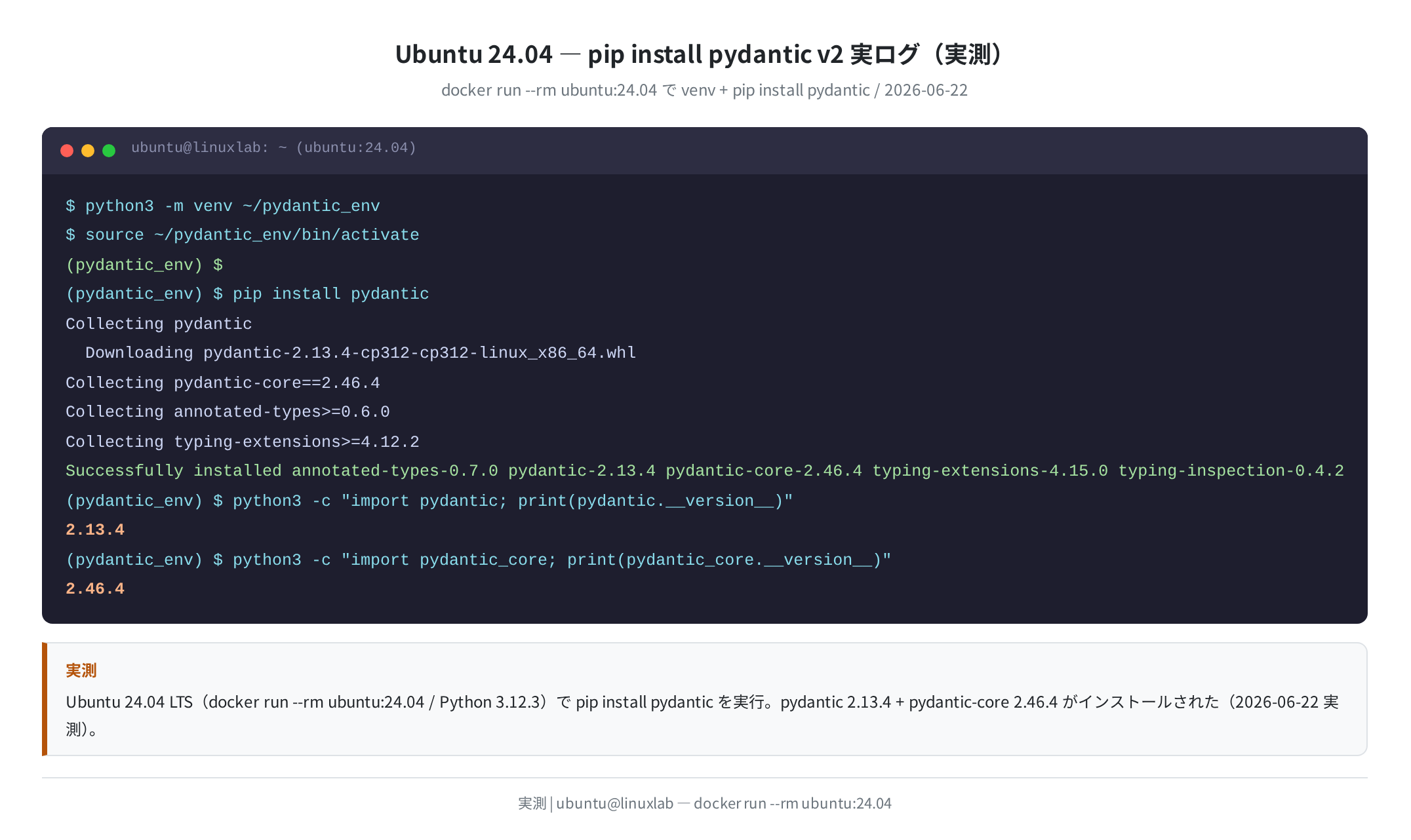 pip install pydantic 実ログ(実測)