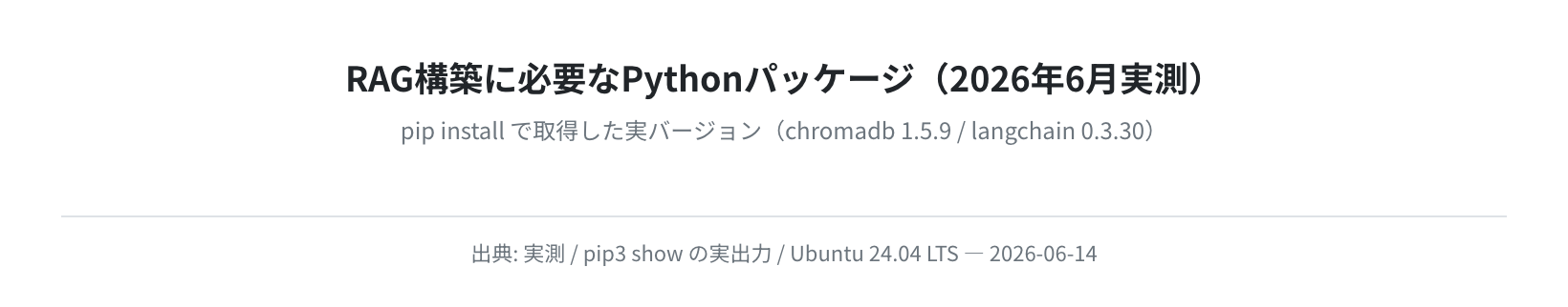 RAG用Pythonパッケージ一覧(実測バージョン、2026-06-14)