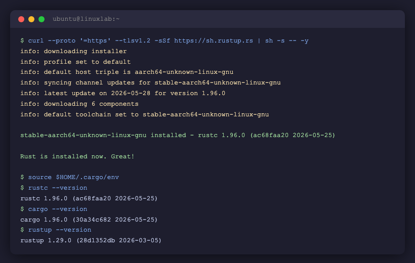 rustc / cargo / rustup バージョン確認ターミナル(実測)