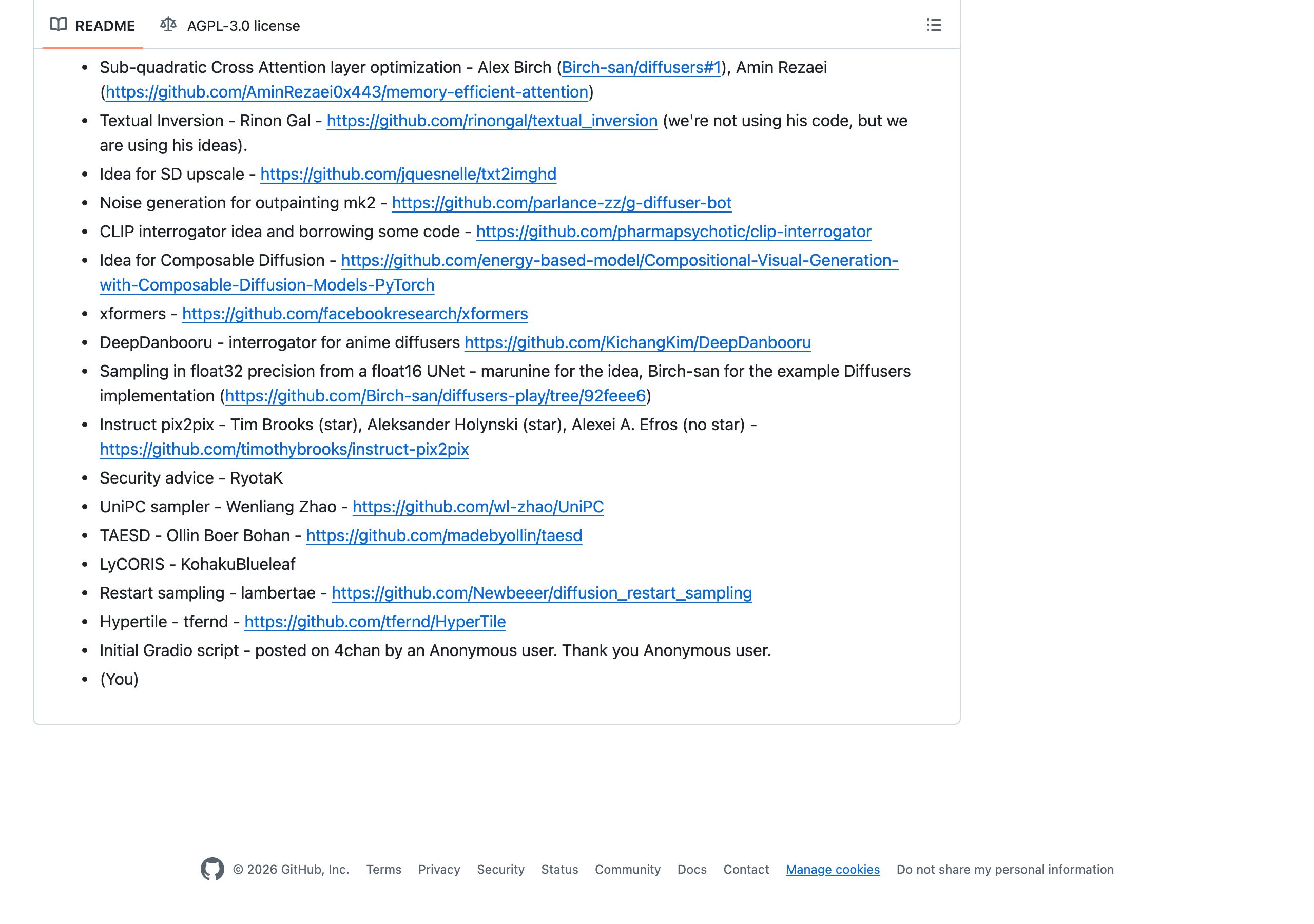 AUTOMATIC1111 stable-diffusion-webui 公式 GitHub リポジトリ(Playwright 実撮影)