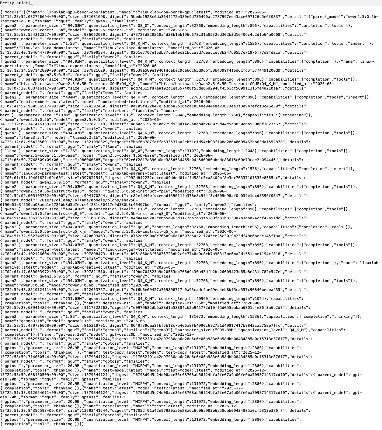 Ollama /api/tags でモデル一覧を確認