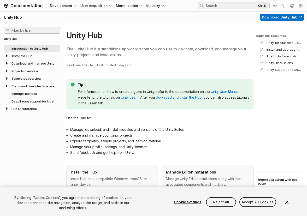Unity Hub インストールドキュメント(公式 / Playwright 実撮影)