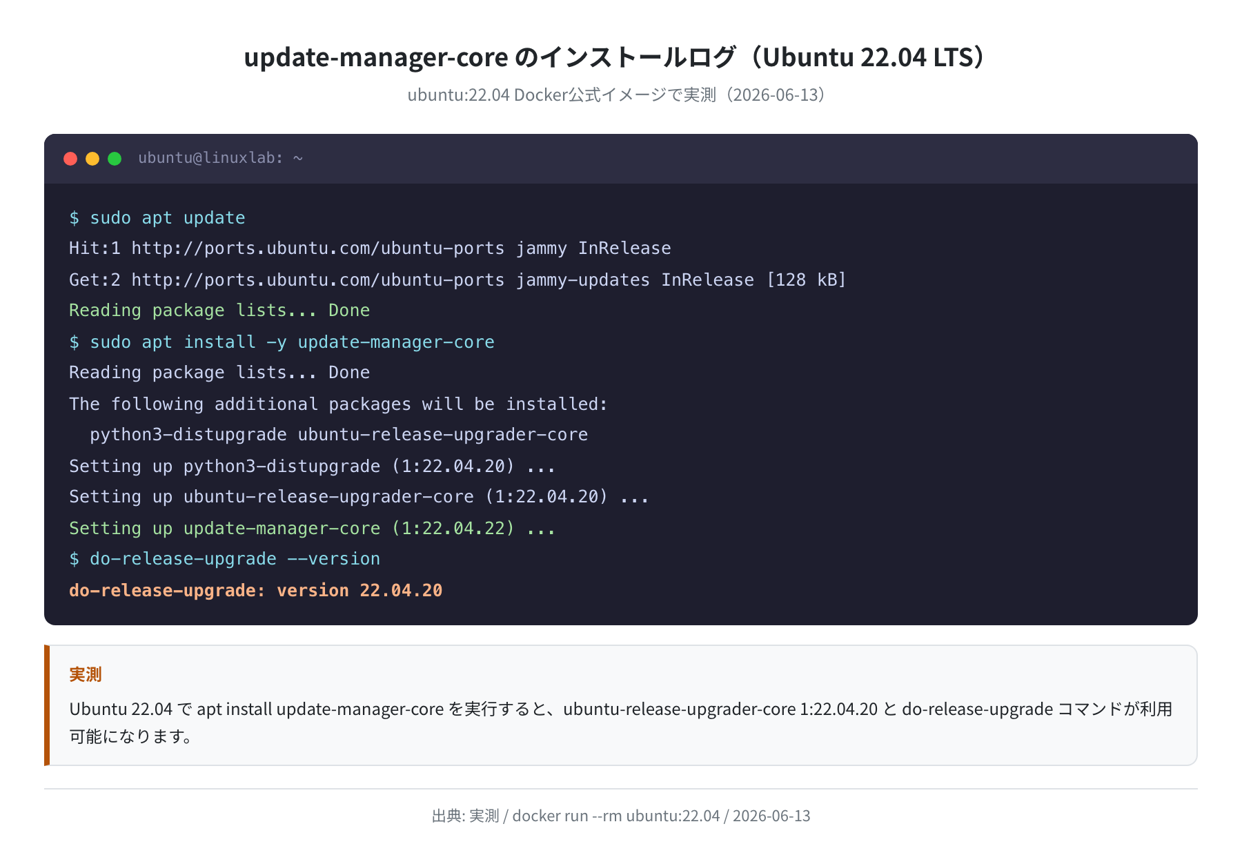 update-manager-core のインストールログ(Ubuntu 22.04、実測)