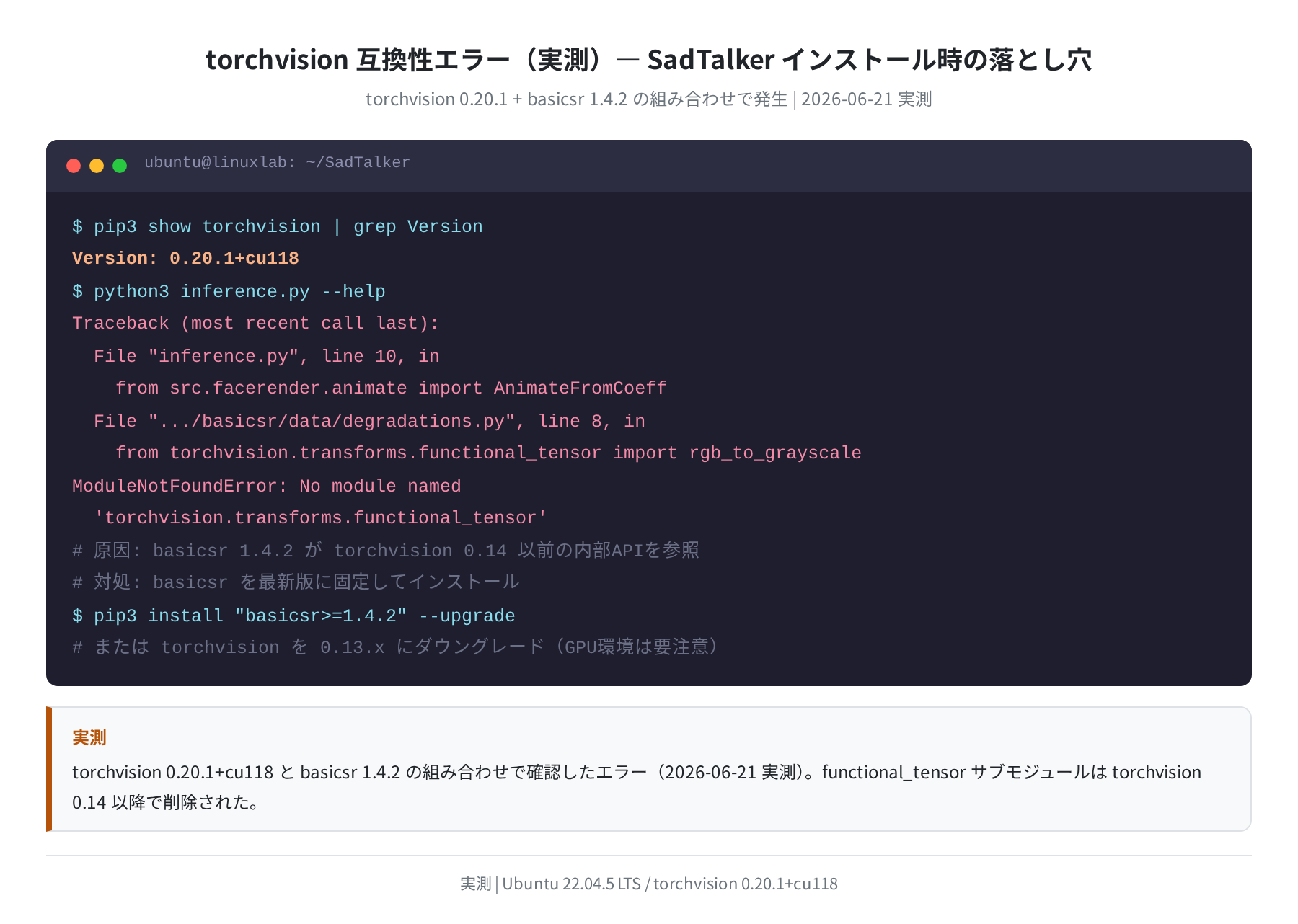 torchvision互換性エラー(実測)
