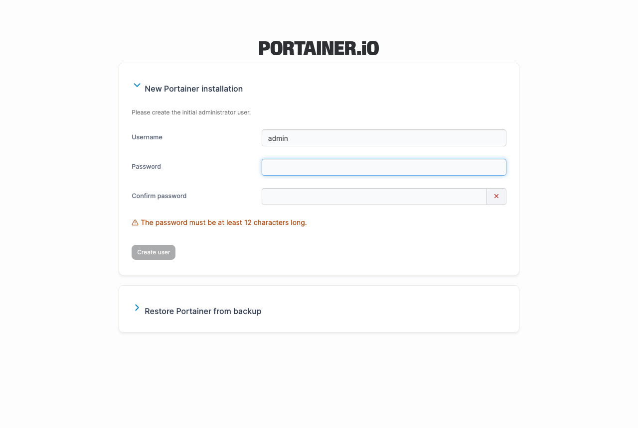 Portainer 初期セットアップ画面・管理者アカウント登録(Playwright実スクリーンショット・実測)