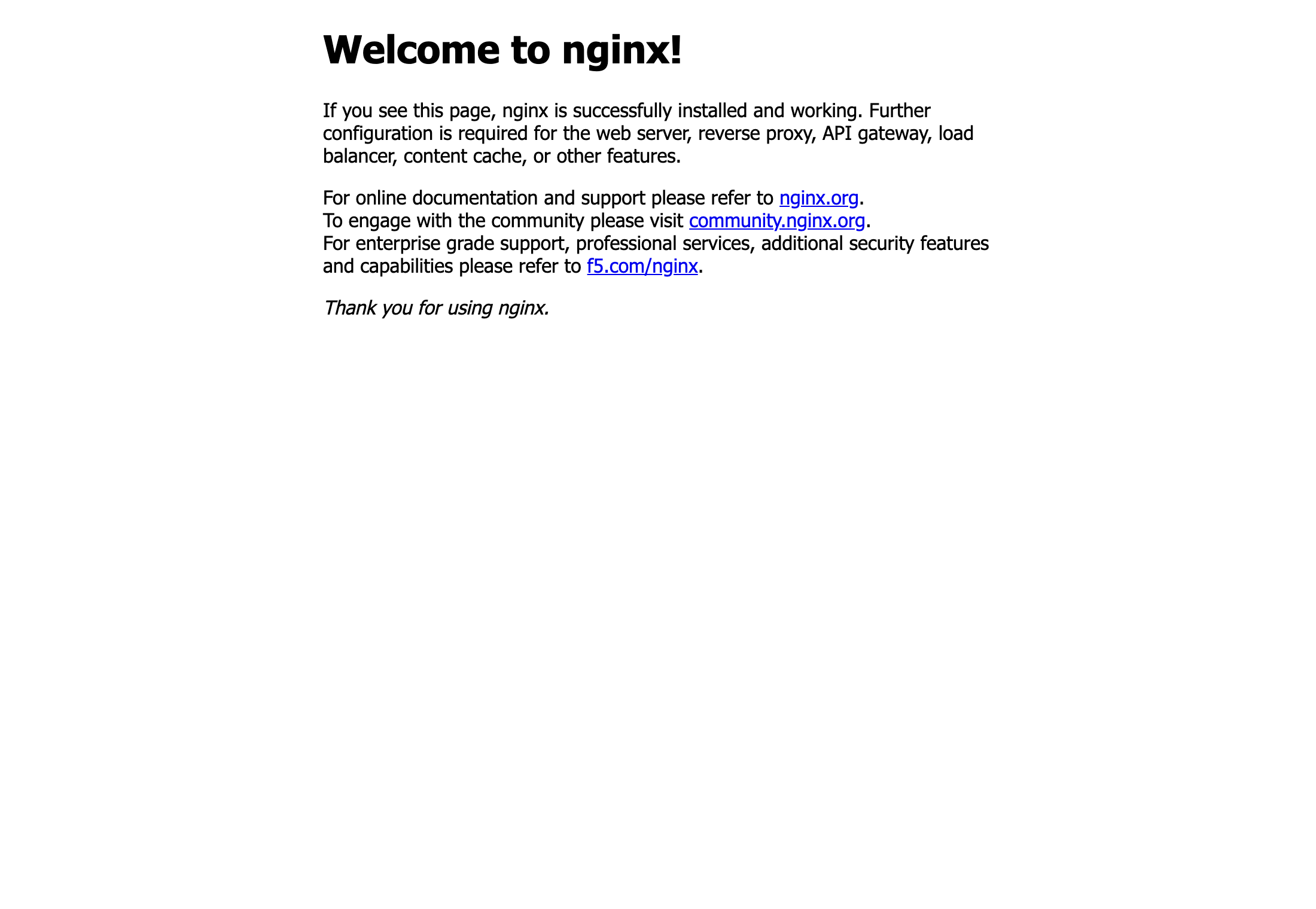 nginx デフォルトページ(起動した nginx をブラウザで表示)