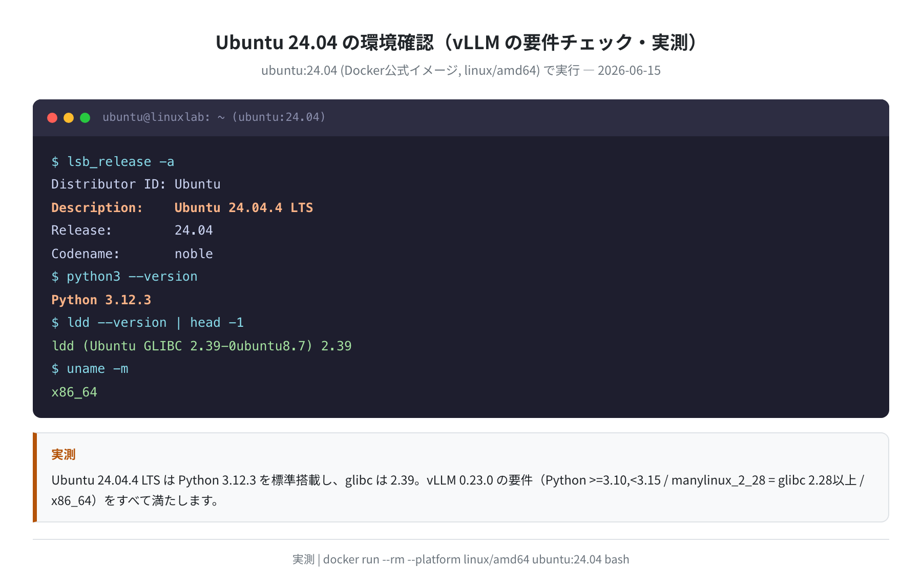 Ubuntu 24.04 の環境確認(vLLMの要件チェック・実測)
