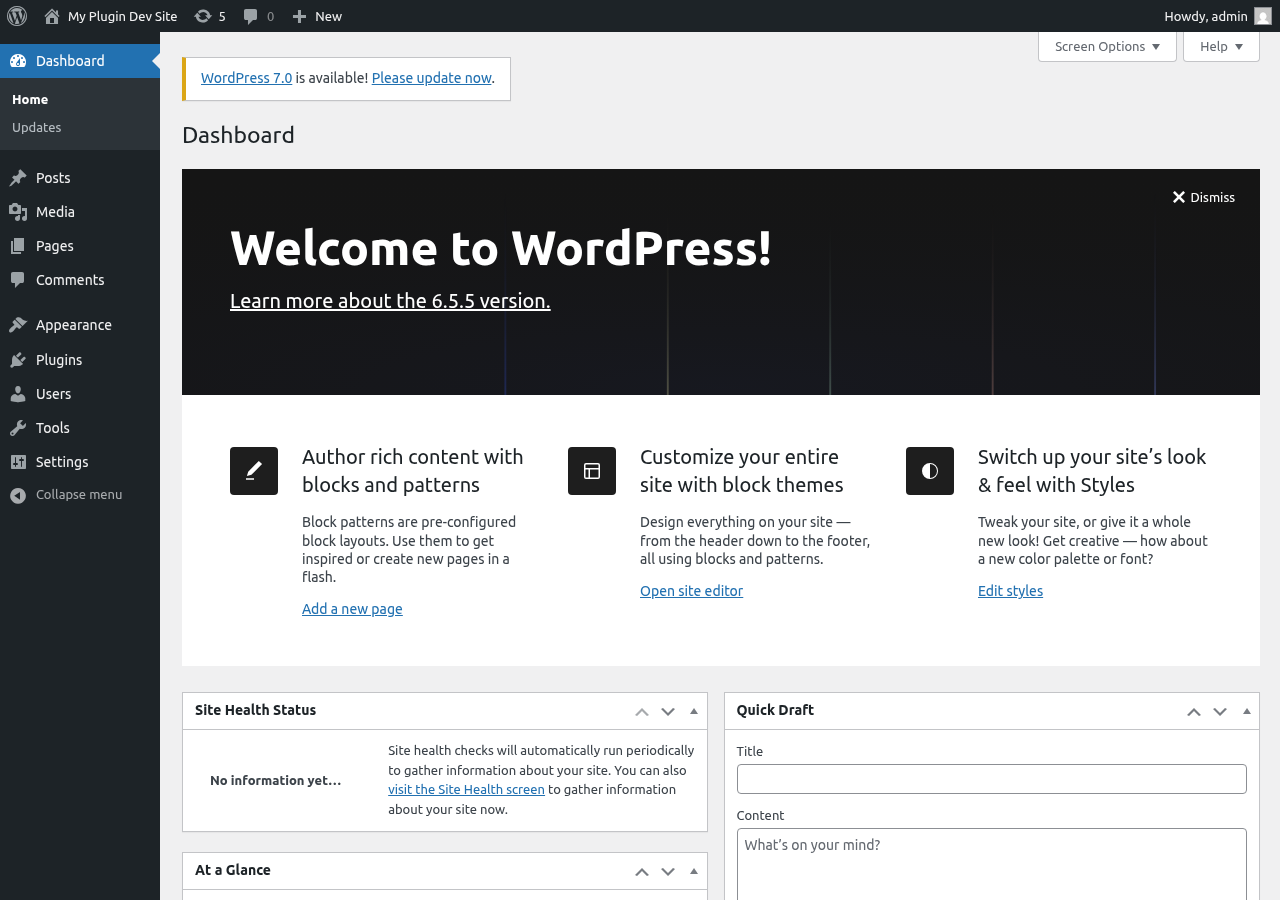 WordPress 管理画面ダッシュボード