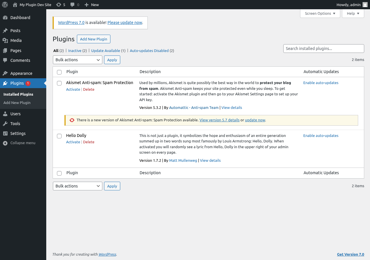 WordPress プラグイン管理画面