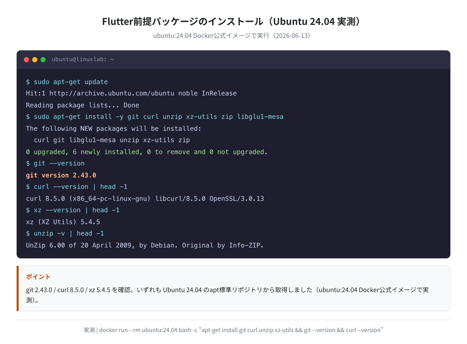 Flutter前提パッケージのインストール(Ubuntu 24.04 実測)