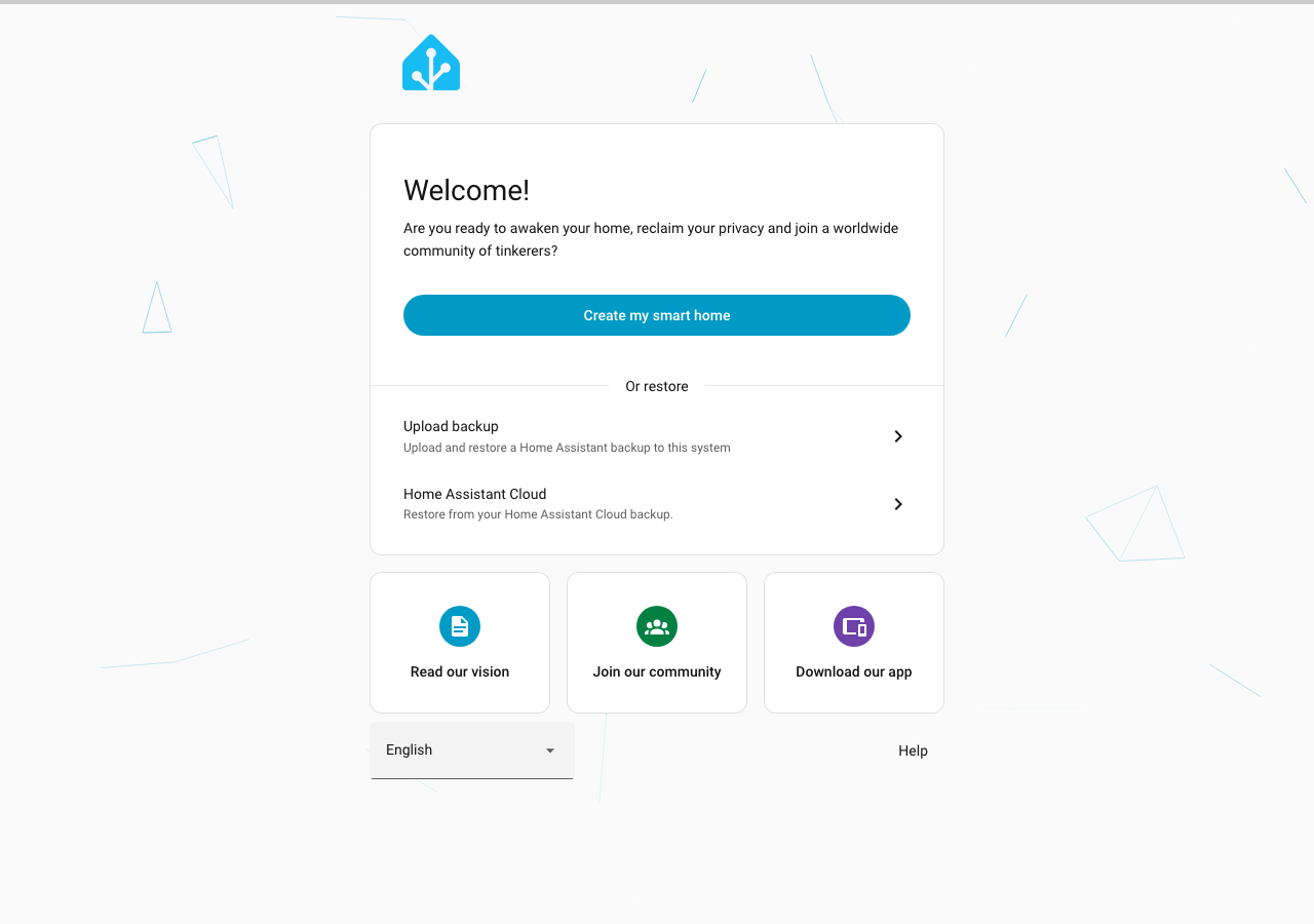 Home Assistant 初回起動オンボーディング画面(Playwright 実撮影)