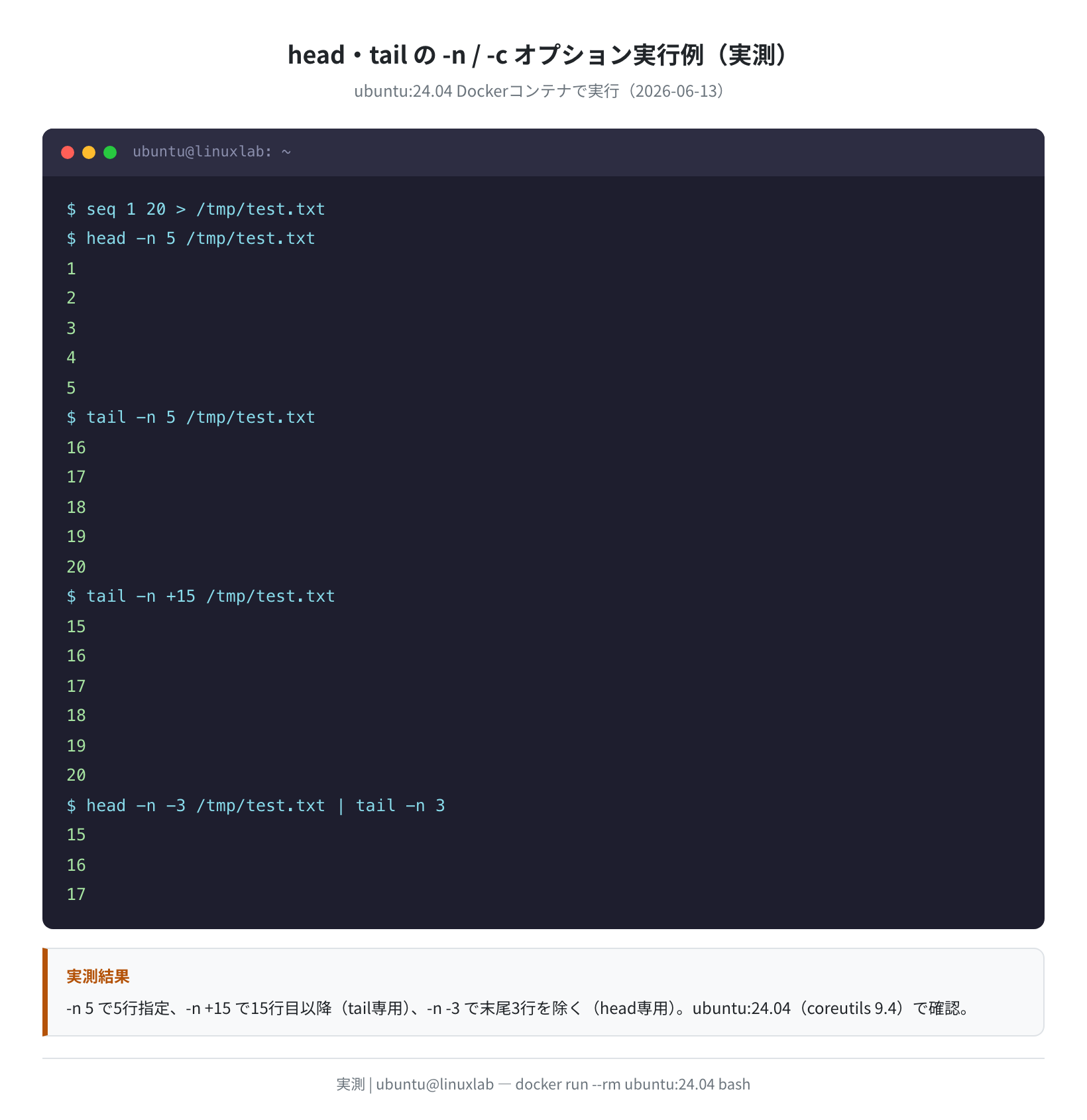 head・tailの-nオプション各種（実測・ubuntu:24.04）