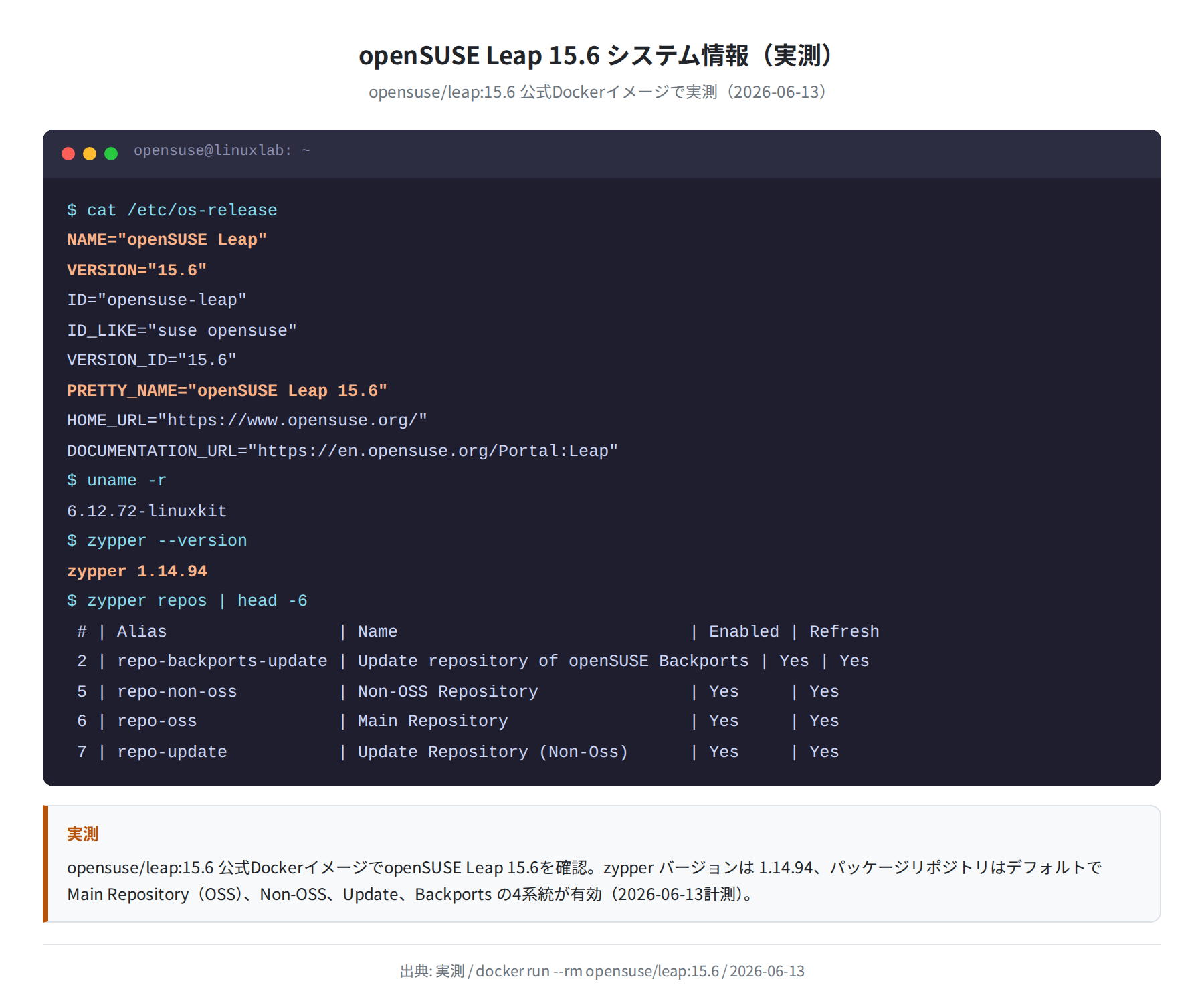 openSUSE Leap 15.6 システム情報（実測）