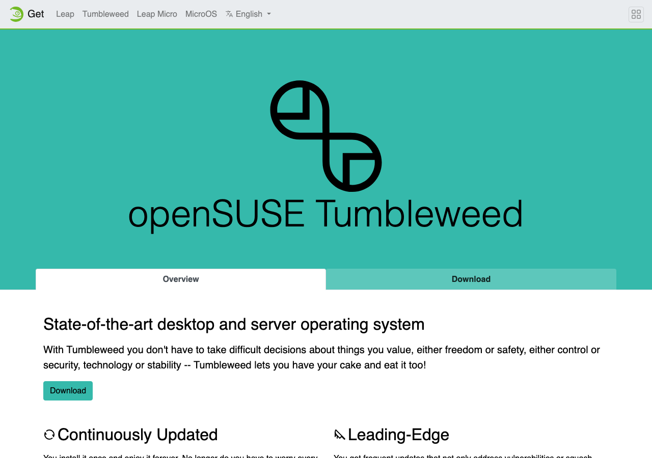 openSUSE Tumbleweed 公式ダウンロードページ（実撮影）