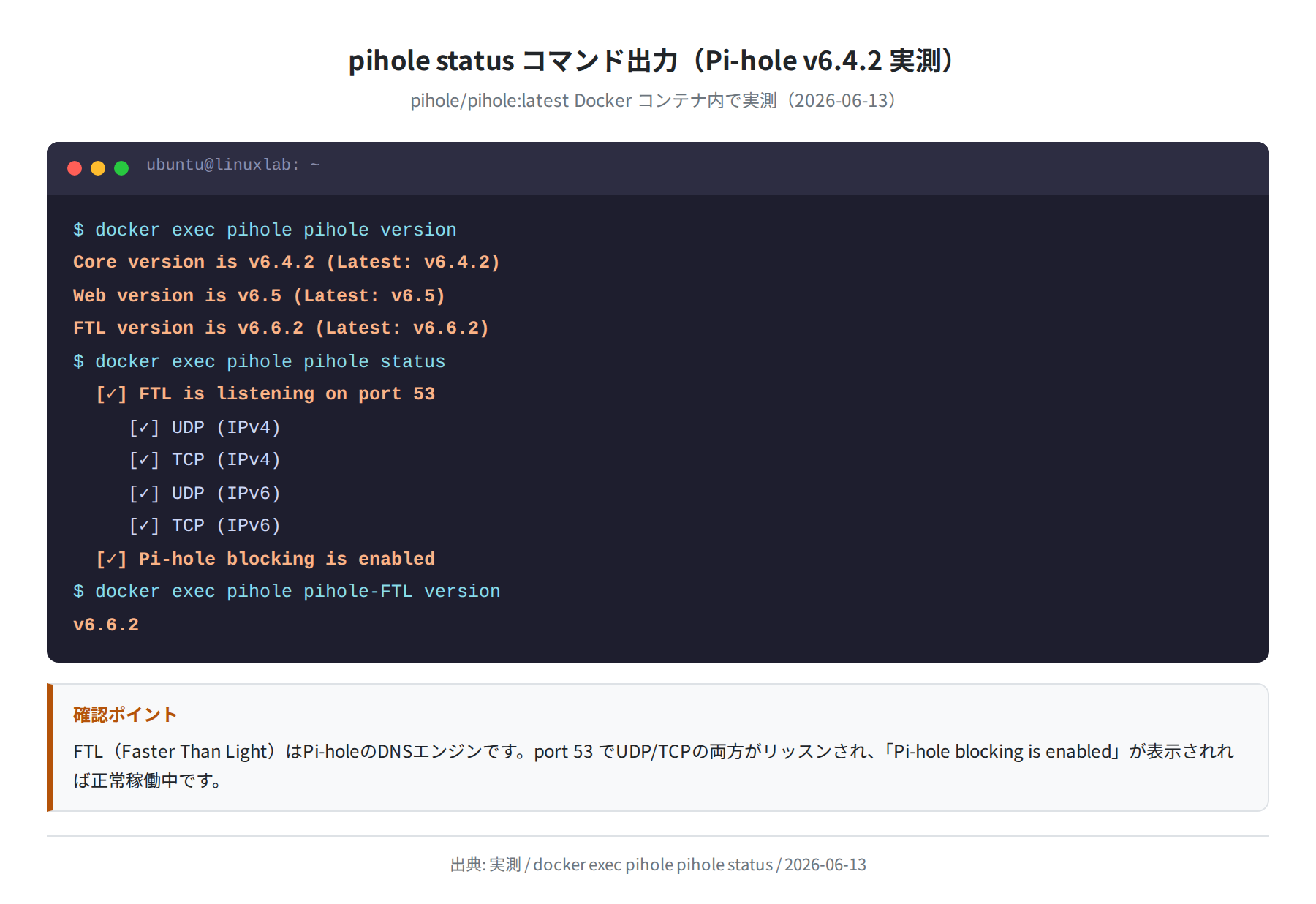 pihole status コマンドの実測出力