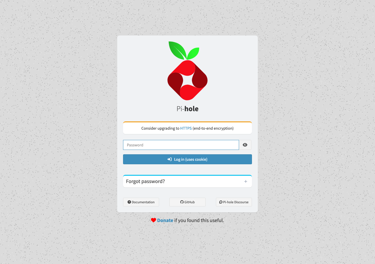 Pi-hole v6 Web管理画面のログイン画面（実撮影）