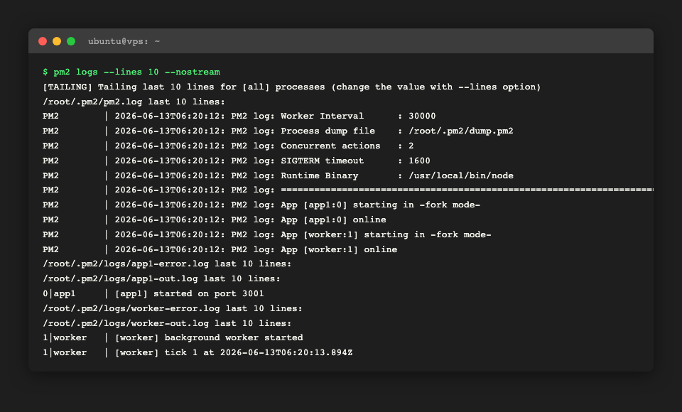 pm2 logs の出力例