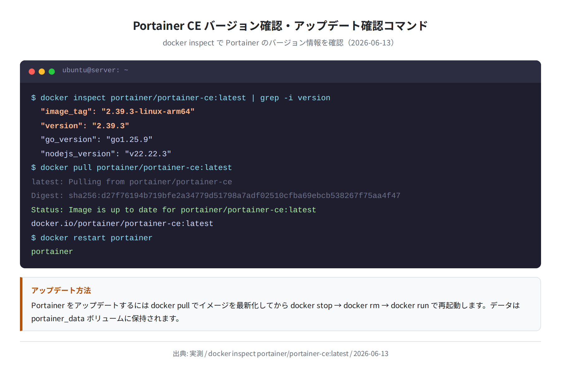 Portainer CE バージョン確認・アップデート確認コマンド