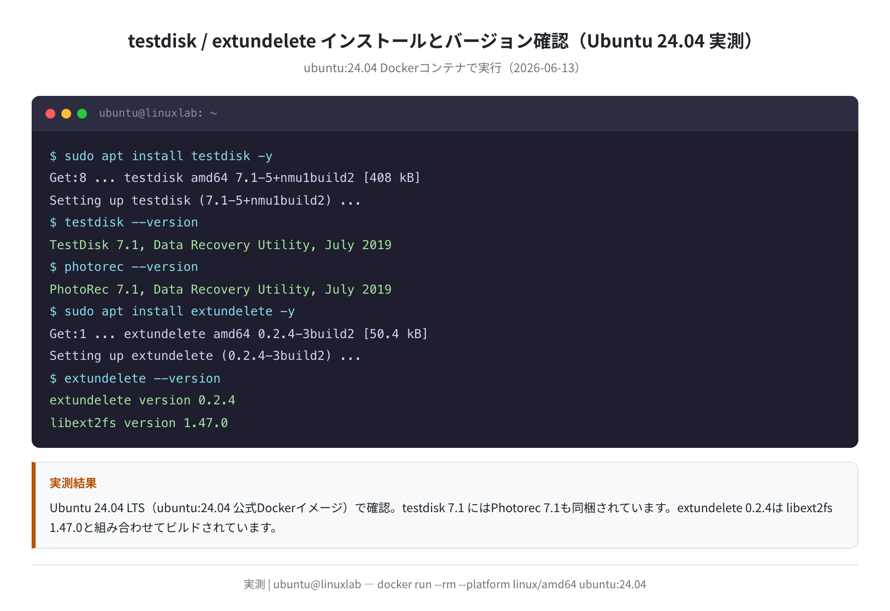 testdisk/extundelete インストール実ログ（Ubuntu 24.04）