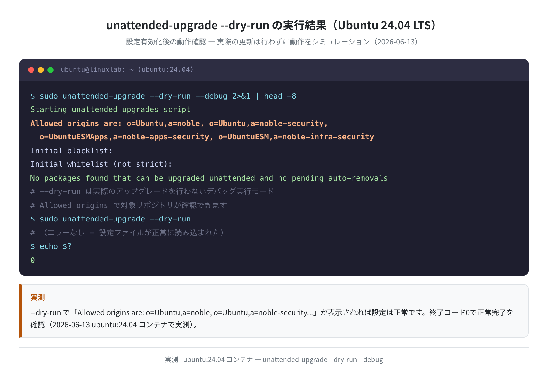 unattended-upgrade --dry-run の実行結果