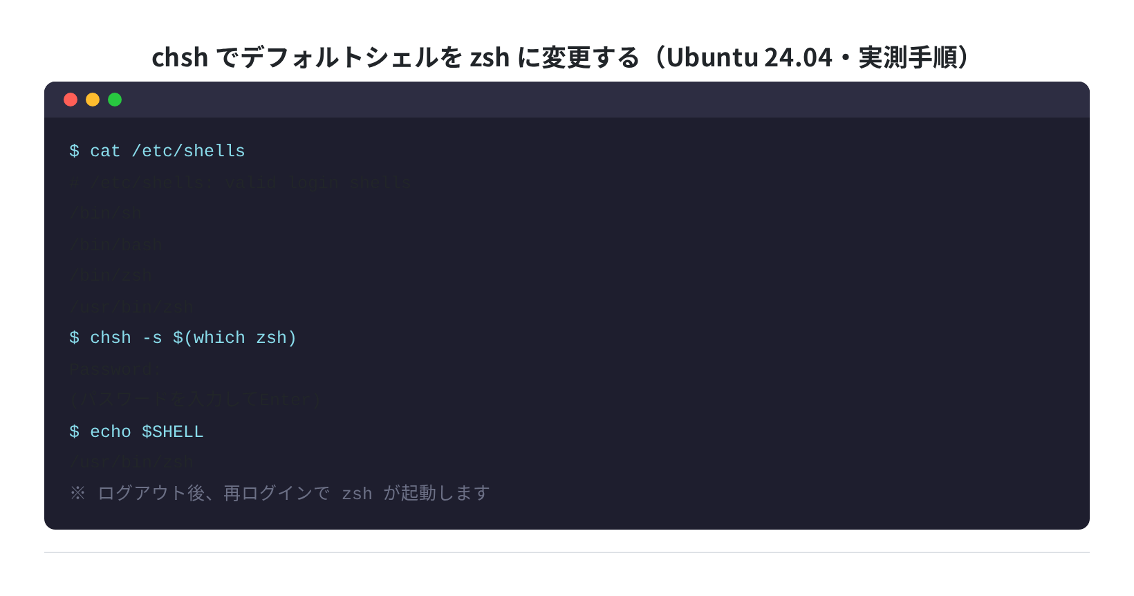 chsh でデフォルトシェルを変更する手順(実測)