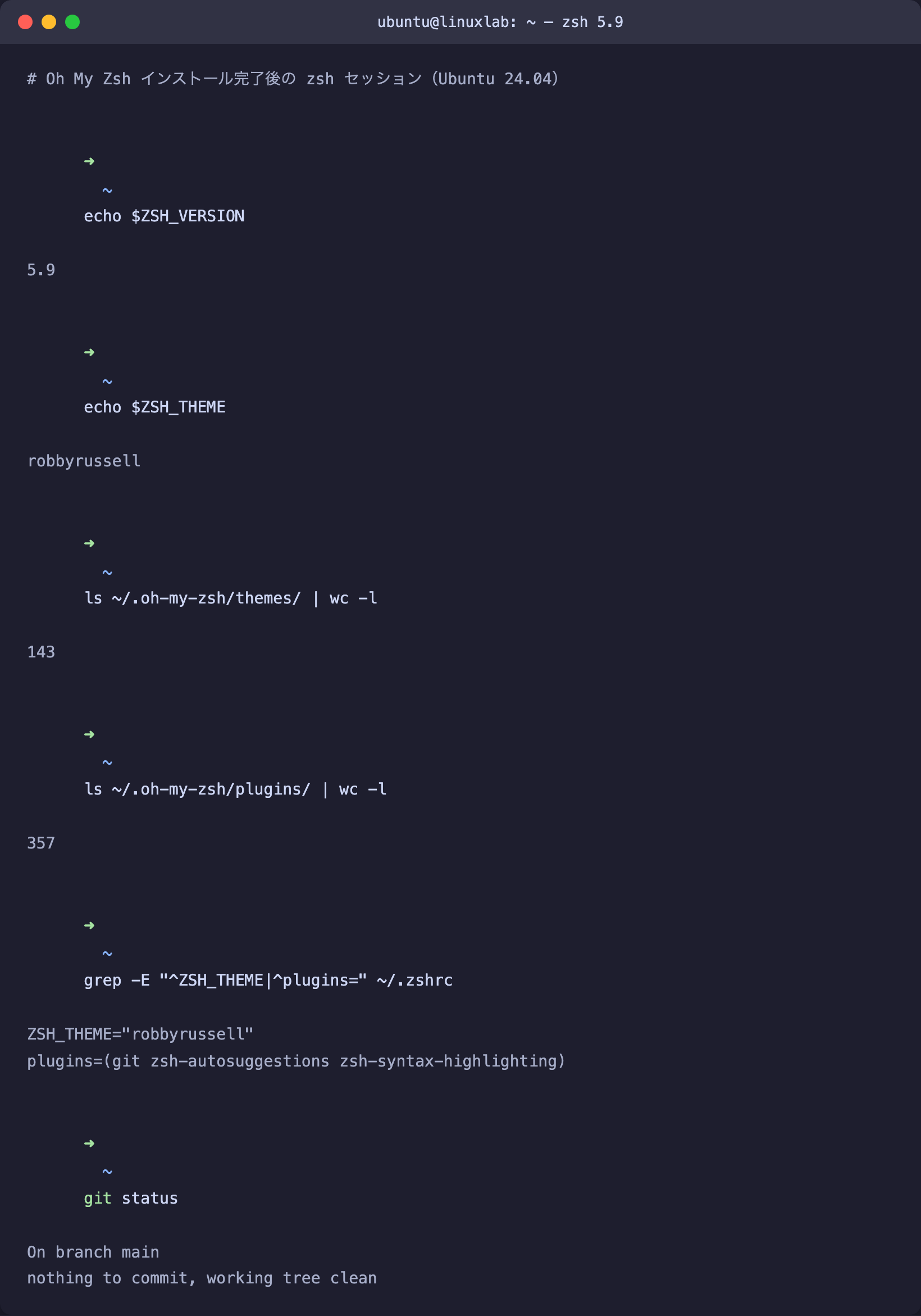 Oh My Zsh 起動後のターミナル(実測)